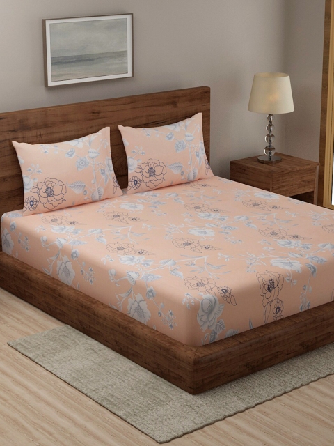 

TAG 7 Pack Of 2 Pink & Purple Floral 144 TC 2 King Bedsheet with 4 Pillow Covers