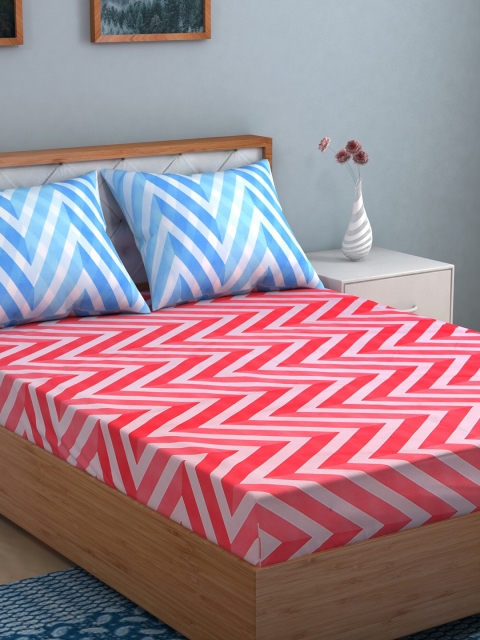 

TAG 7 White & Red Striped 144 TC 2 King Bedsheet with 2 Pillow Covers
