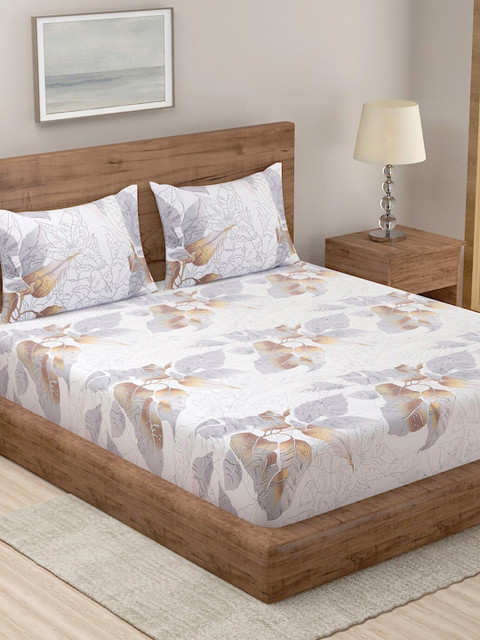 

TAG 7 Pack of 2 Printed Cotton 144 TC King Bedsheet with 2 Pillow Covers, Grey