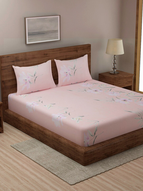 

TAG 7 Pack Of 2 Pink & Purple Floral 144 TC 2 King Bedsheet with 4 Pillow Covers