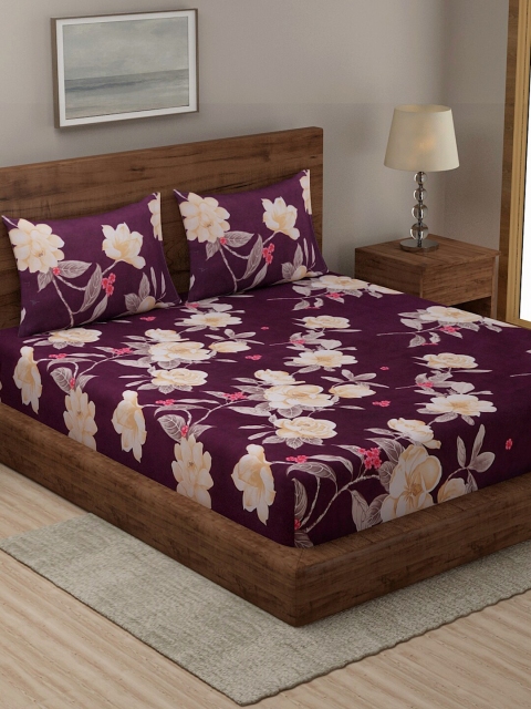 

TAG 7 Purple & Pink Floral 144 TC Cotton 2 King Bedsheet with 4 Pillow Covers