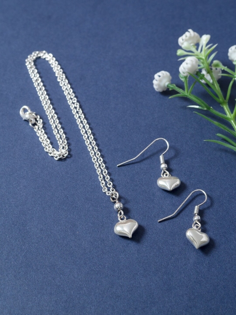 

Golden Peacock Silver-Toned Heart Shaped Jewellery Set