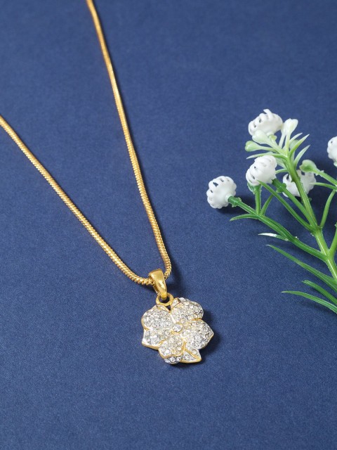 

Golden Peacock Gold-Toned & White Stone-Studded Floral Shaped Necklace