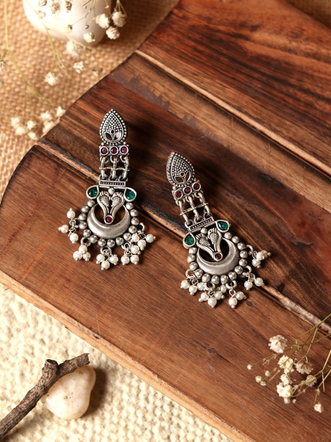 

TEEJH Silver-Toned Contemporary Drop Earrings