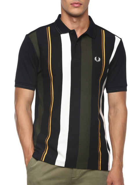 

Fred Perry Men Black & White Striped Polo Collar T-shirt