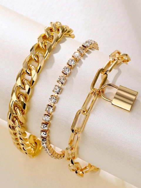 

OOMPH Women Set Of 3 Gold-Toned Crystals Charm Bracelet