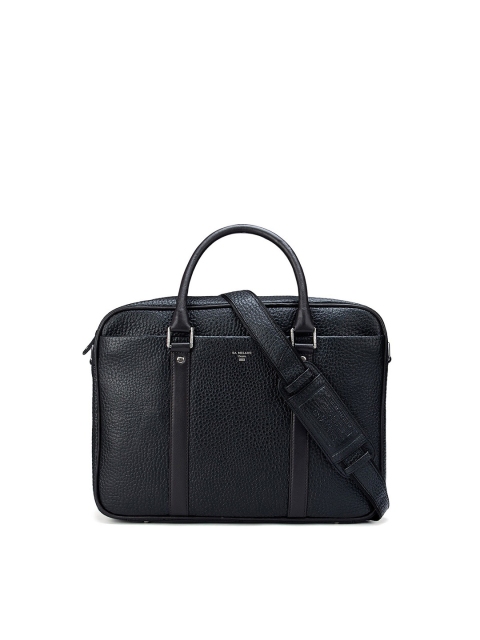 

Da Milano Unisex Black Textured Leather Laptop Bag