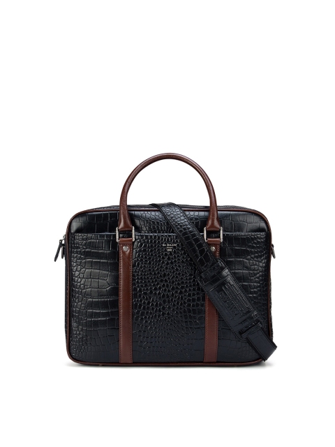 

Da Milano Unisex Black & Tan Textured Leather Laptop Bag