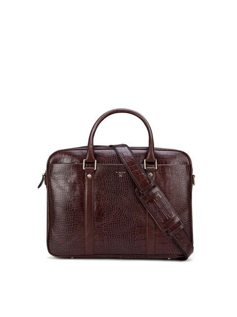 

Da Milano Unisex Brown Textured Leather Laptop Bag