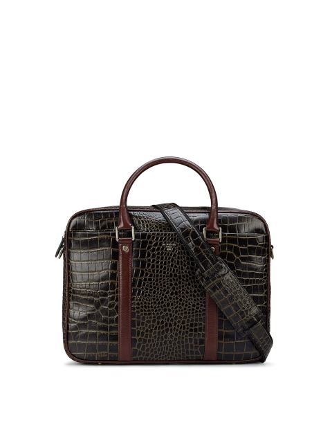 

Da Milano Unisex Green & Brown Textured Leather Laptop Bag