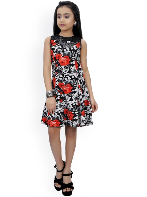 

Tiny Girl Black & Red Floral A-Line Dress