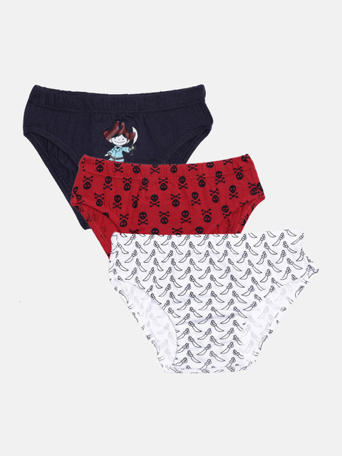 

Bitz Boys White & Red Pack of 3 Cotton Printed Briefs