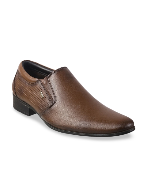 

Mochi Men Tan Brown Leather Formal Slip-Ons
