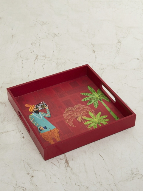 

Home Centre Red & Green Printed Wooden Serving Tray