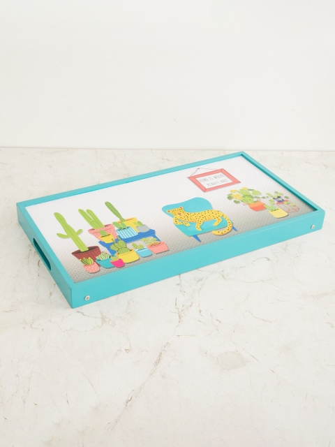 

Home Centre Teal-Blue & White Printed Wooden Tray