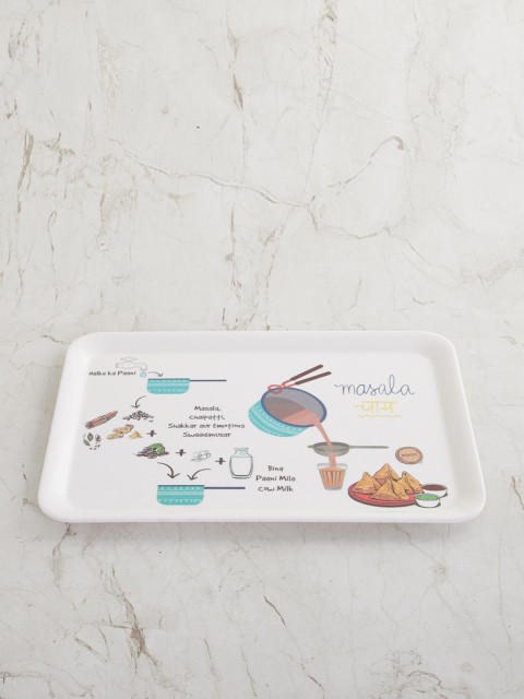 

Home Centre White & Blue Printed Rectangular Tray