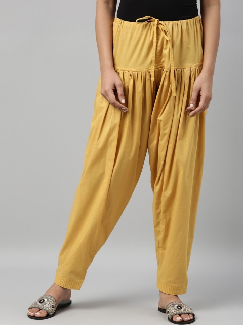 

Go Colors Women Mustard Yellow Solid Loose-Fit Cotton Plus Size Salwar