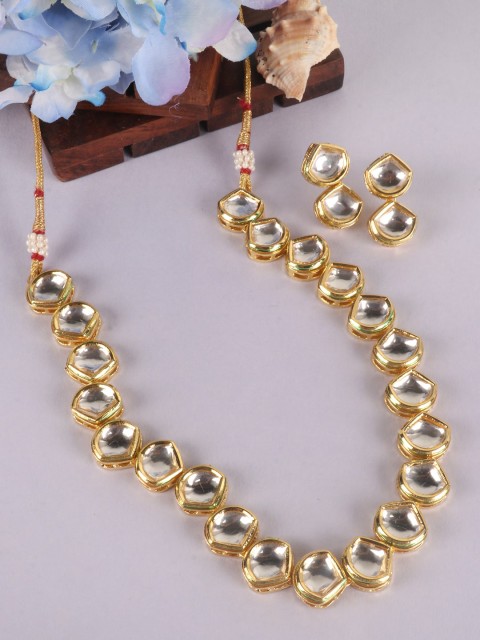

JEWELS GEHNA Gold-Plated White Kundan-Studded Handcrafted Jewellery Set