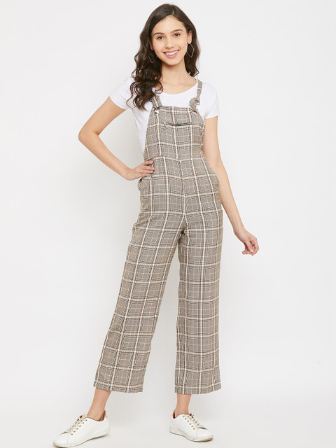 

Madame Women Grey & Beige Checked Straight-Leg Dungarees