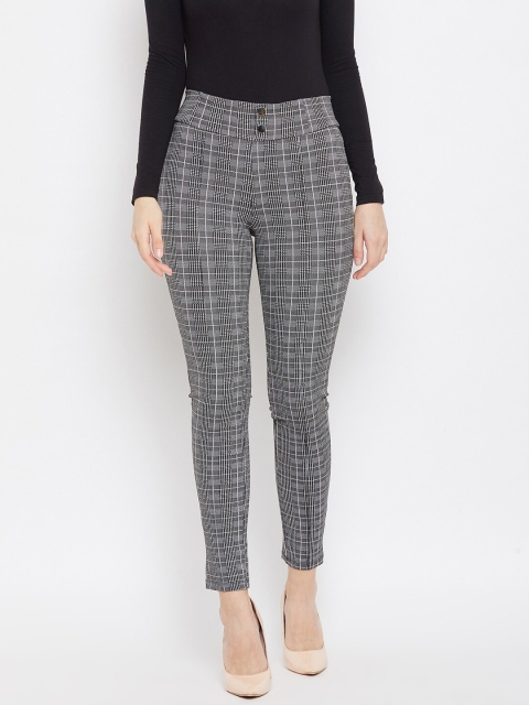 

Madame Women Black & White Checked Slim Fit Cotton Treggings