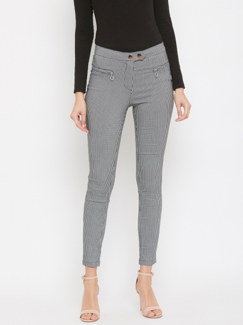 

Madame Women Black & White Checked Slim-Fit Cotton Treggings