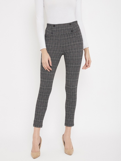 

Madame Women Black & White Checked Slim-Fit Cotton Treggings