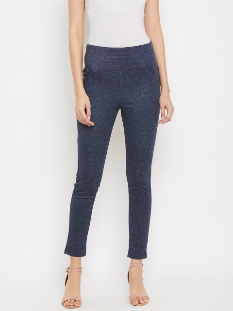 

Madame Women Navy Blue Solid Slim-Fit Denim Cotton Jeggings