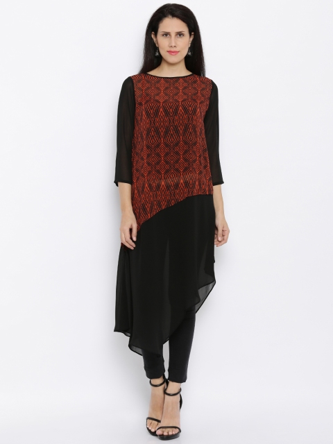 

AND Rust Orange & Black Printed Tunic