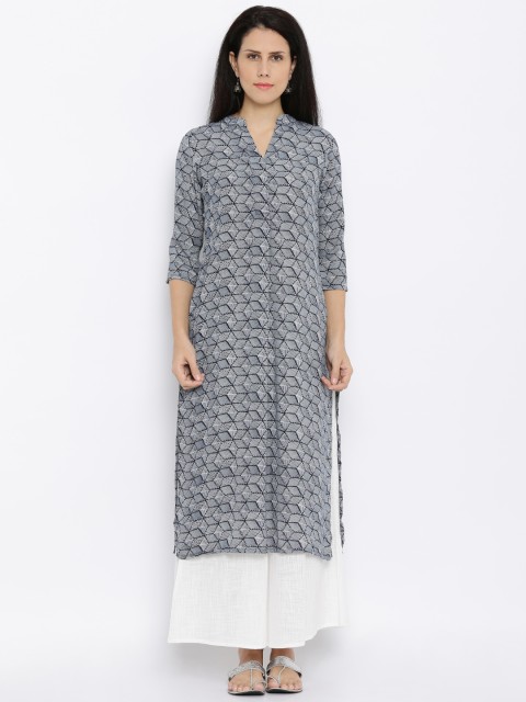 

AND Women Black Printed Straight Kurta
