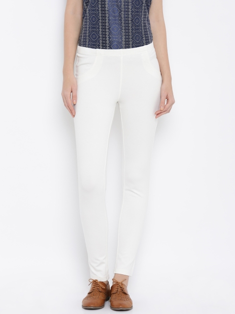 

AND Women White Solid Regular Fit Flat-Front Trousers