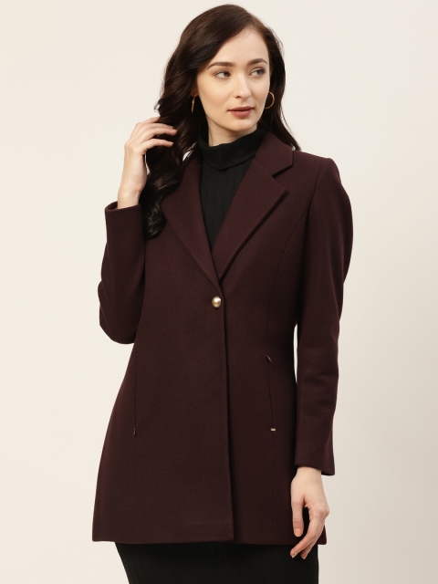 

Okane Women Maroon Solid Overcoat