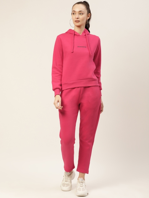 

Okane Women Pink Solid Hooded Knitted Tracksuit