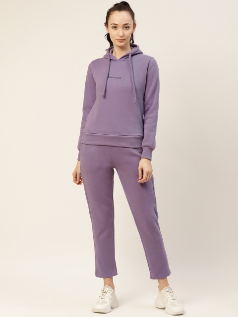 

Okane Women Lavender Solid Hooded Knitted Tracksuit