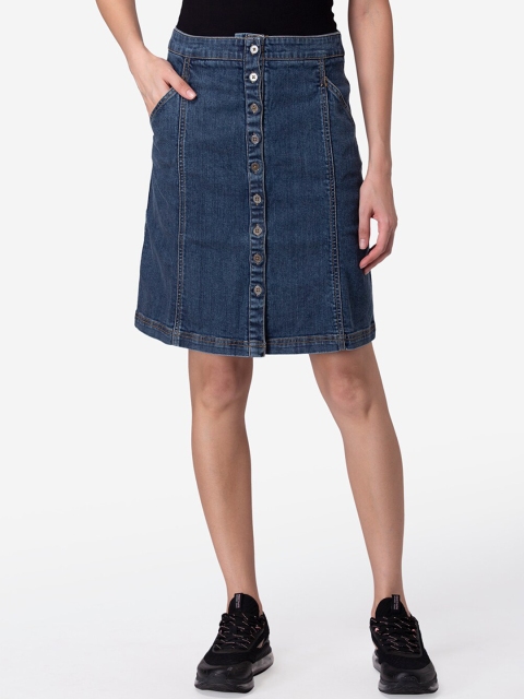 

Modriba Women Blue Solid A-Line Denim Skirt