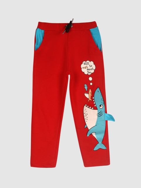 

Lazy Shark Boys Red & Blue Printed Cotton Track Pants