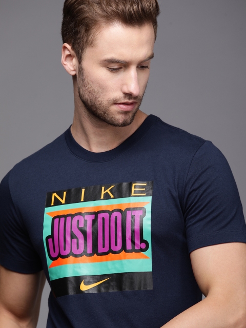 

Nike Men Navy Blue Brand Logo Printed CLASS WROR/SPR Dri-FIT Training T-shirt