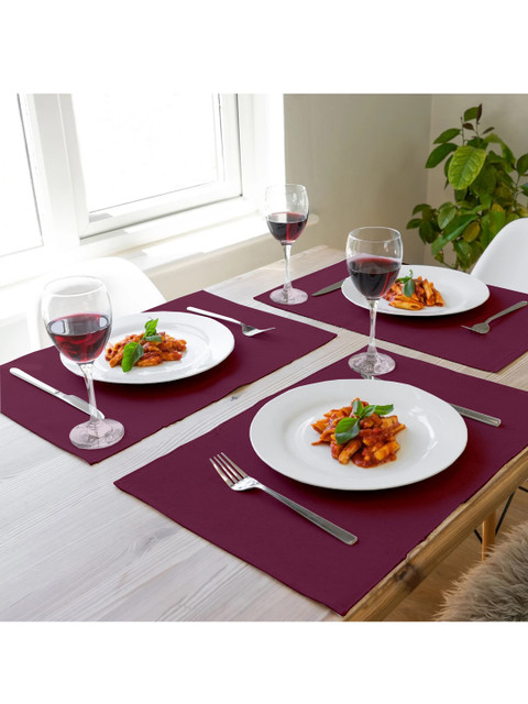 

Lushomes Set Of 6 Maroon Solid Pure Cotton Table Placemats