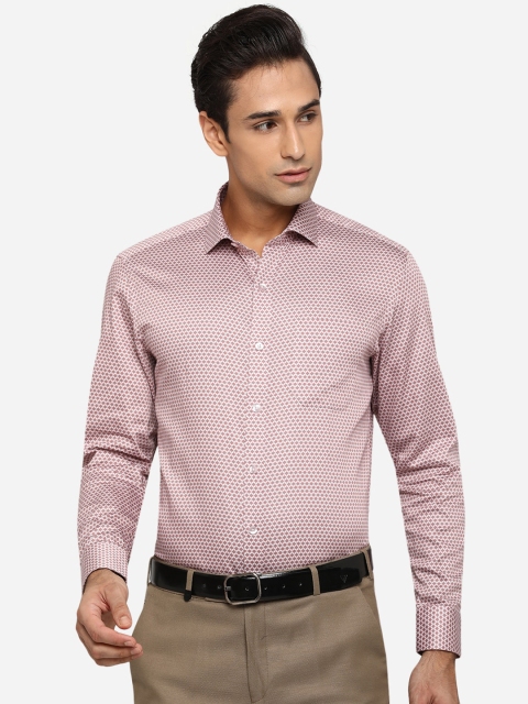 

METAL Men Pink Slim Fit Opaque Printed Cotton Formal Shirt