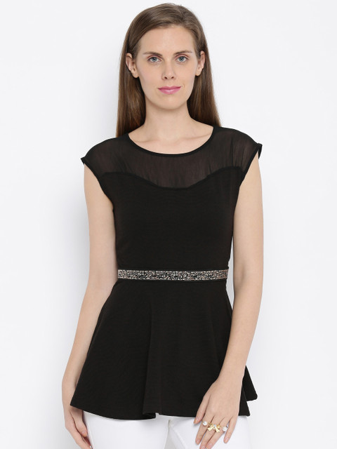 

AND Women Black Solid Peplum Top