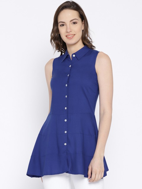 

AND Women Blue Solid Regular Shirt