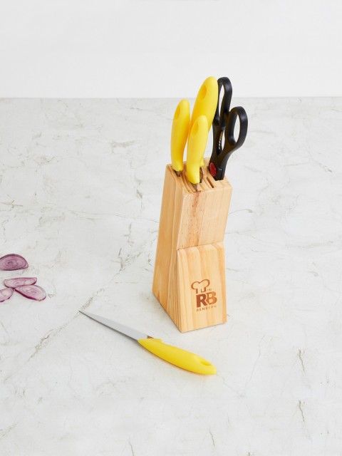 

Home Centre Yellow Stainless Steel 5-Piece Knife Set with Wooden Block