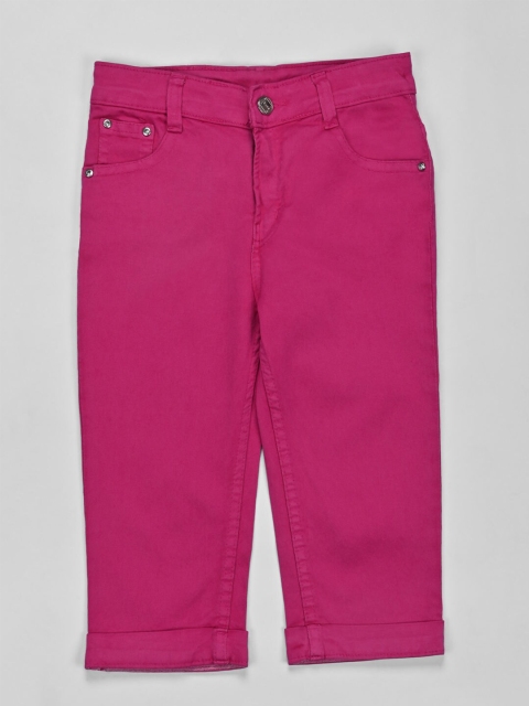 

ZOLA Girls Pink Solid Denim Loose Fit Capris