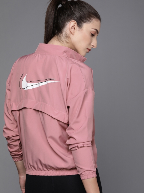 

Nike Women Pink Solid Crop Bomber Jacket