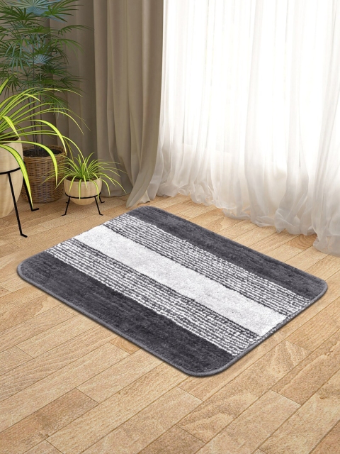 

KICA Charcoal Grey Super Soft Stripe Design Microfibre Mat With Anti-Skid Latex Back