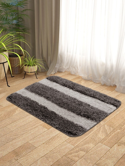 

KICA Charcoal Grey Striped Microfibre Anti-Skid Bath Rug