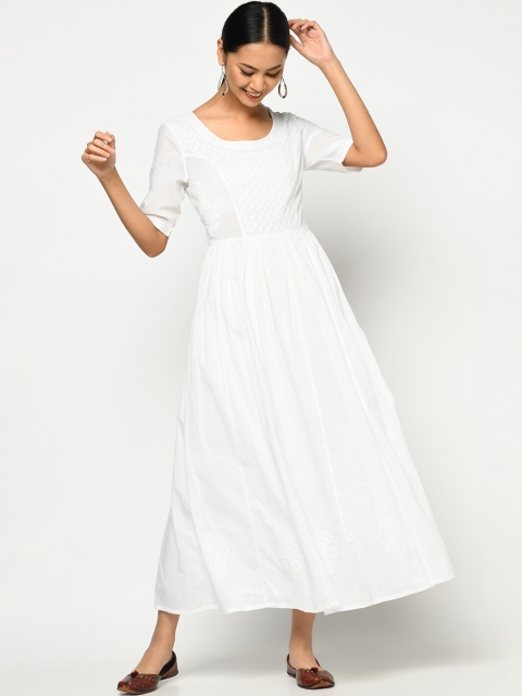 

Fabindia Women White Cotton Maxi Dress