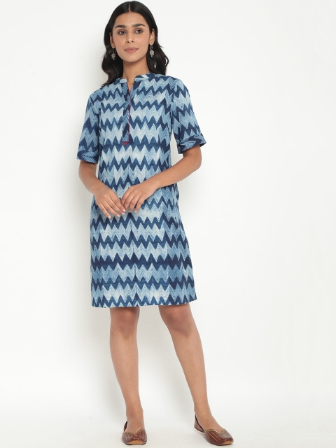 

Fabindia Blue Printed Shirt Dress