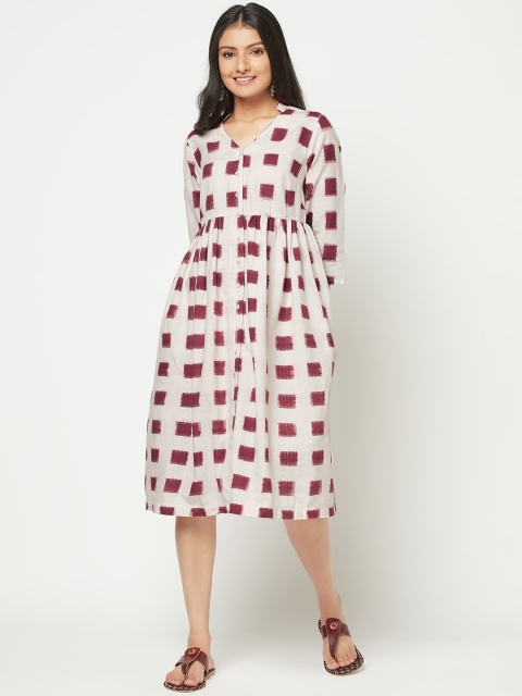 

Fabindia Off White & Maroon Midi Dress