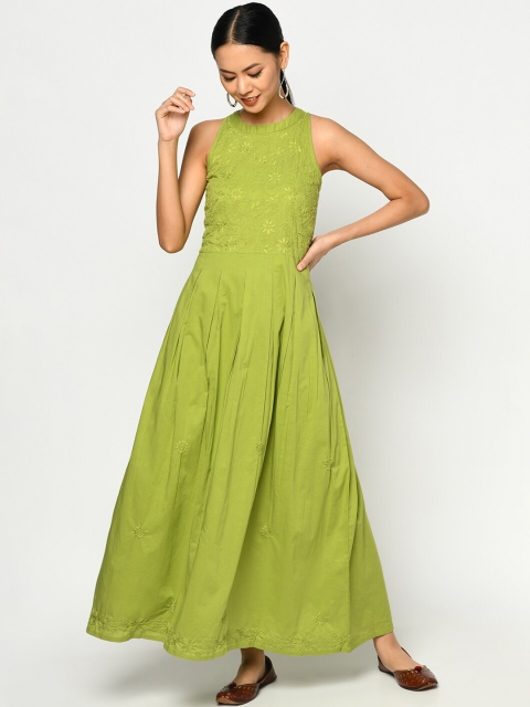 

Fabindia Green Embellished Maxi Dress