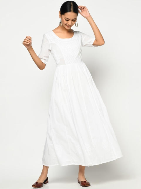 

Fabindia White Embroidered Maxi Dress